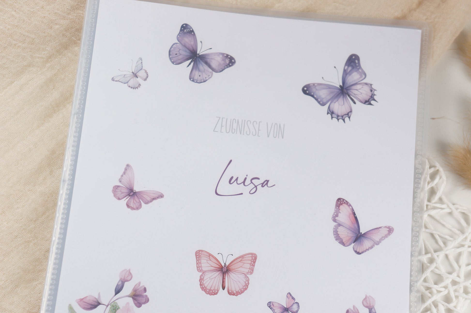Zeugnismappe Hausaufgabenheft "SCHMETTERLINGE BLUMEN LILA" personalisiert Office & School Supplies Papier Träume