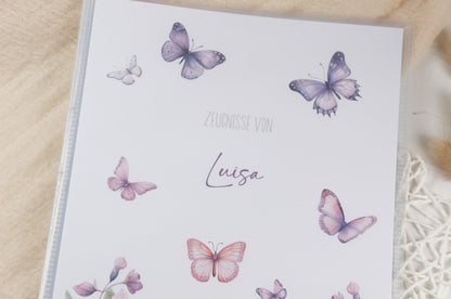Zeugnismappe Hausaufgabenheft "SCHMETTERLINGE BLUMEN LILA" personalisiert Office & School Supplies Papier Träume
