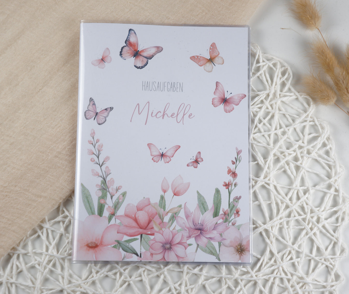 Zeugnismappe Hausaufgabenheft "SCHMETTERLING BLUMEN ROSA" personalisiert Office & School Supplies Papier Träume