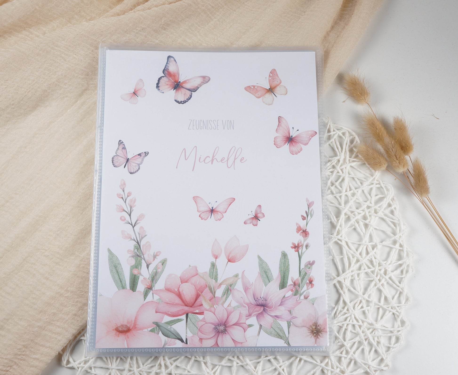 Zeugnismappe Hausaufgabenheft "SCHMETTERLING BLUMEN ROSA" personalisiert Office & School Supplies Papier Träume