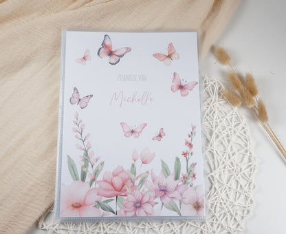 Zeugnismappe Hausaufgabenheft "SCHMETTERLING BLUMEN ROSA" personalisiert Office & School Supplies Papier Träume