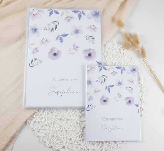 Zeugnismappe Hausaufgabenheft "LILA BLUMEN" personalisiert Office & School Supplies Papier Träume