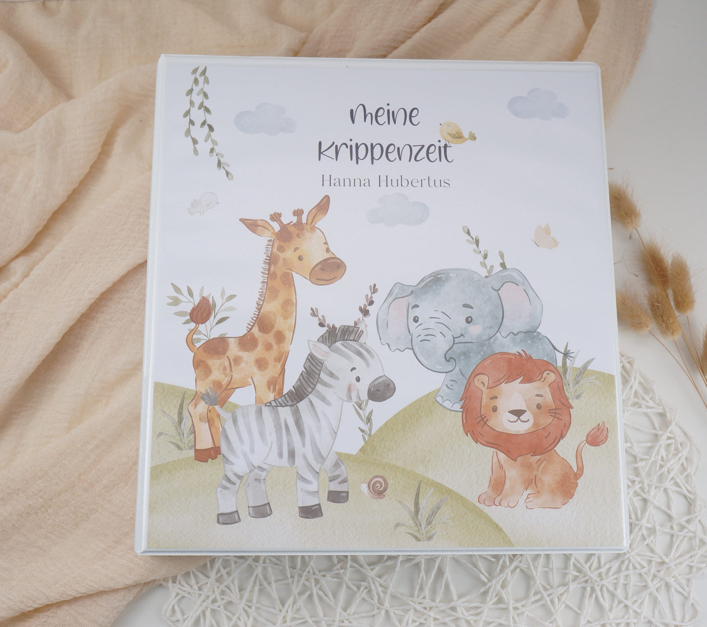 Kindergarten Ordner "Safari Tiere" personalisiert - Sammelmappe Krippe Schule oder Kita Office & School Supplies Papier Träume