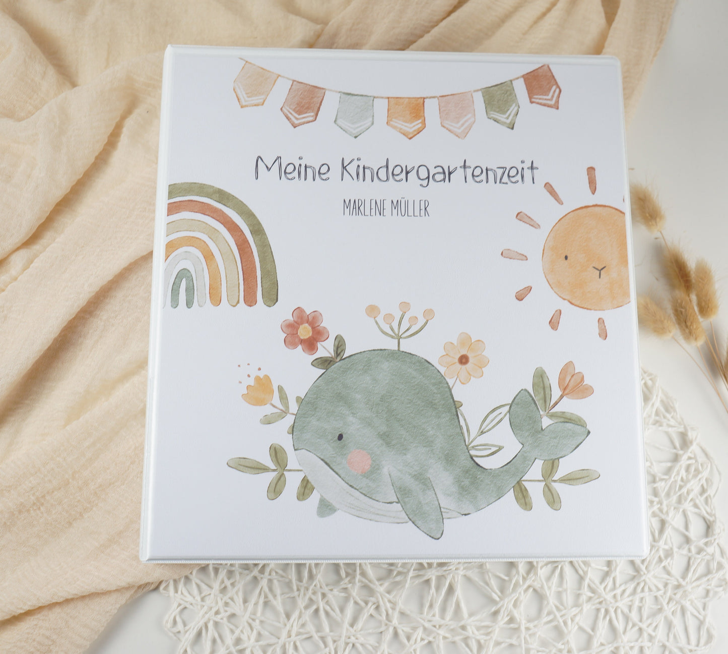 Kindergarten Ordner "Wal Doodle" personalisiert - Sammelmappe Krippe Schule oder Kita Office & School Supplies Papier Träume