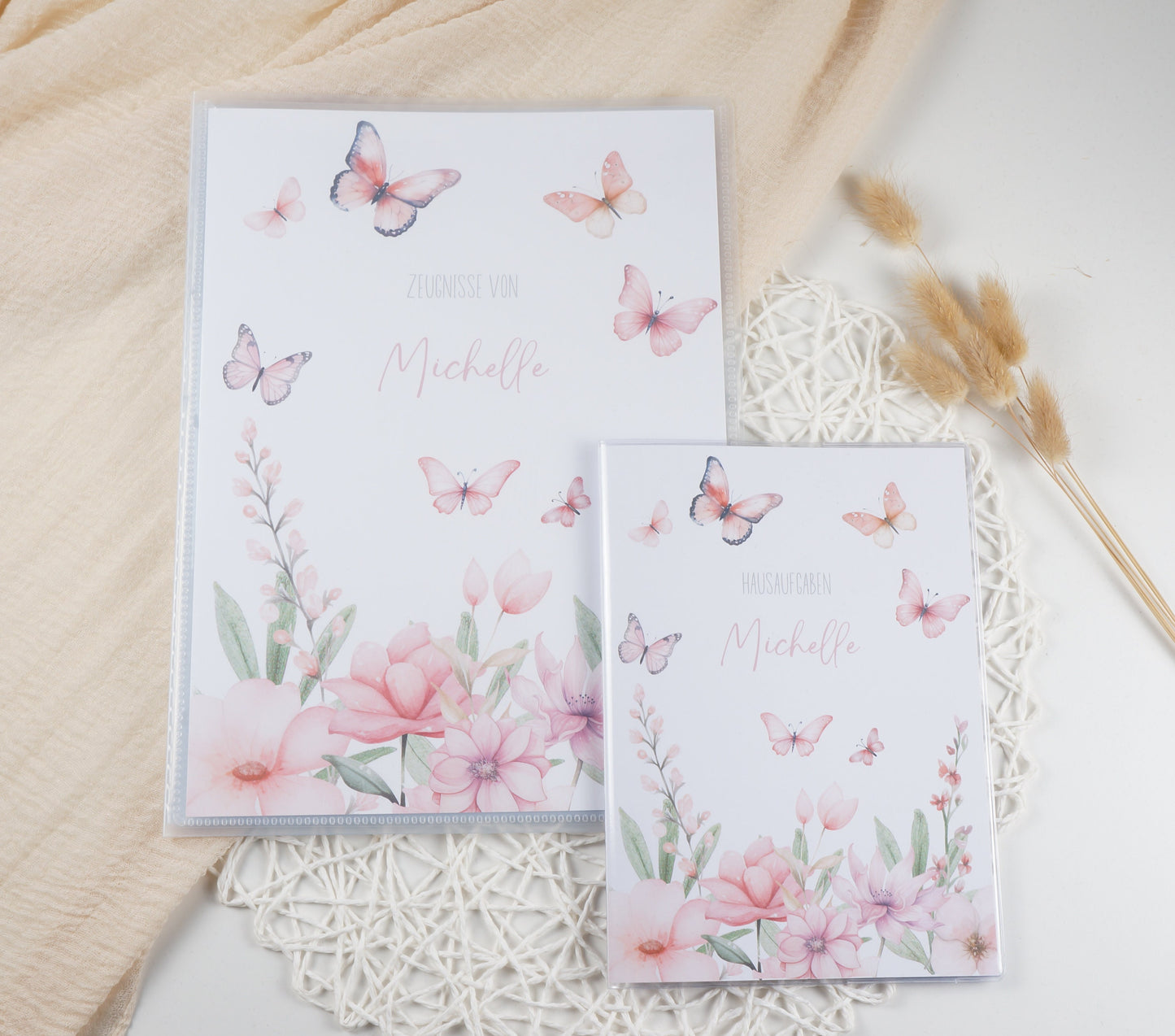 Zeugnismappe Hausaufgabenheft "SCHMETTERLING BLUMEN ROSA" personalisiert Office & School Supplies Papier Träume