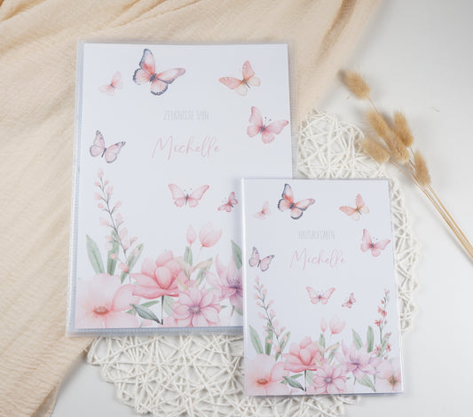 Zeugnismappe Hausaufgabenheft "SCHMETTERLING BLUMEN ROSA" personalisiert Office & School Supplies Papier Träume