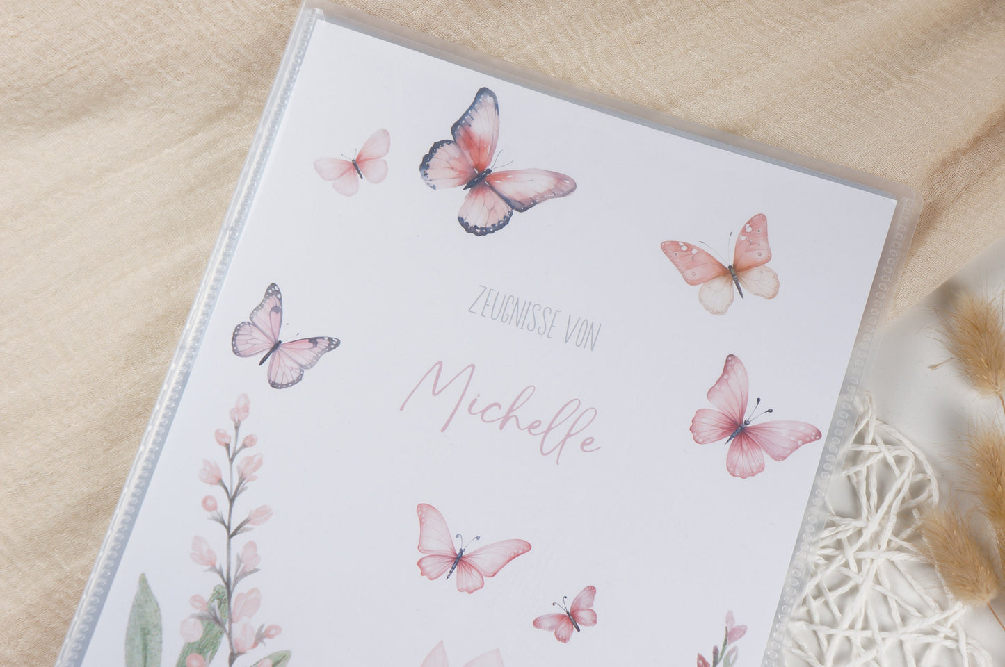 Zeugnismappe Hausaufgabenheft "SCHMETTERLING BLUMEN ROSA" personalisiert Office & School Supplies Papier Träume