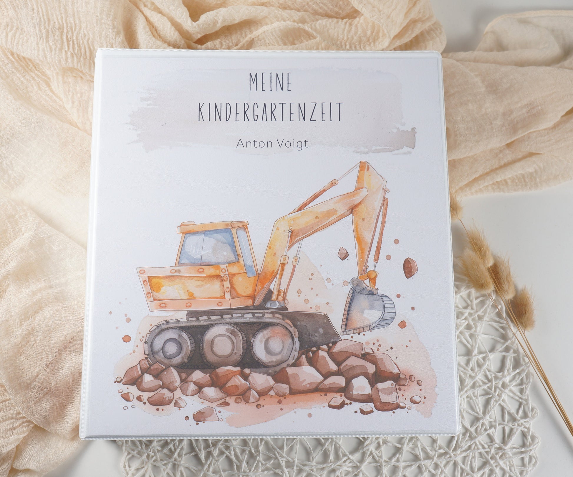 Kindergarten Ordner "Bagger" personalisiert - Sammelmappe Krippe Schule oder Kita Office & School Supplies Papier Träume