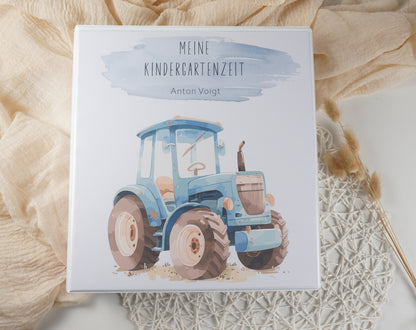 Kindergarten Ordner "Traktor blau" personalisiert - Sammelmappe Krippe Schule oder Kita Office & School Supplies Papier Träume