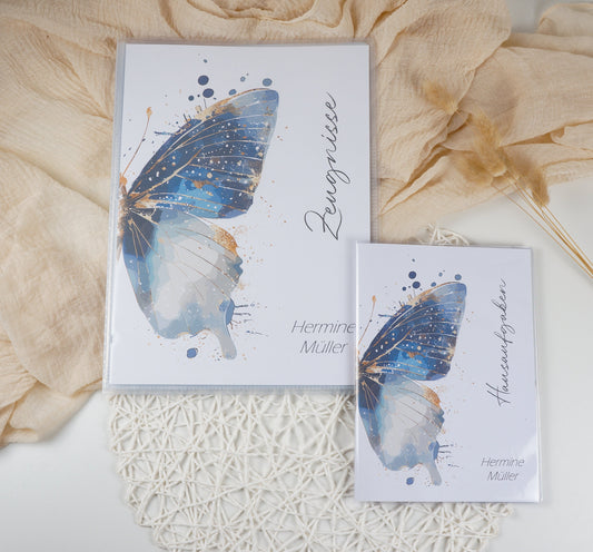 Zeugnismappe Hausaufgabenheft "SCHMETTERLING BLAU GOLD" personalisiert Office & School Supplies Papier Träume
