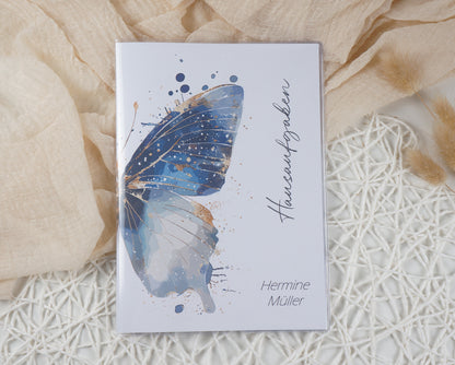 Zeugnismappe Hausaufgabenheft "SCHMETTERLING BLAU GOLD" personalisiert Office & School Supplies Papier Träume
