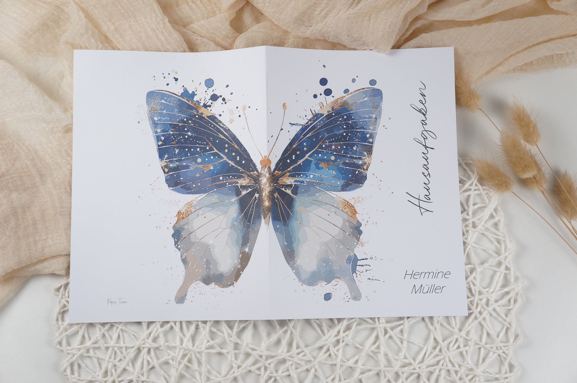 Zeugnismappe Hausaufgabenheft "SCHMETTERLING BLAU GOLD" personalisiert Office & School Supplies Papier Träume