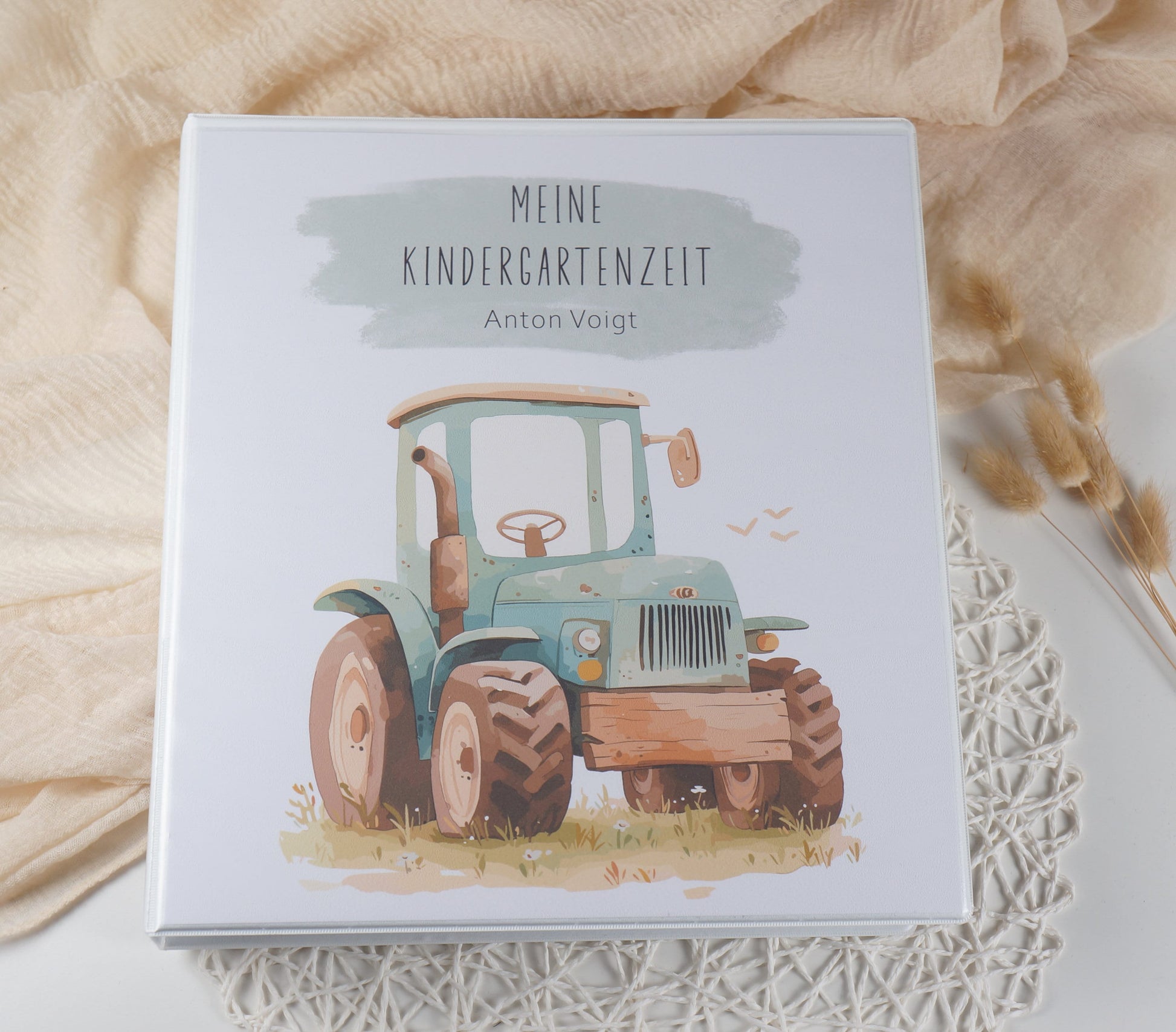 Kindergarten Ordner "Traktor grün" personalisiert - Sammelmappe Krippe Schule oder Kita Office & School Supplies Papier Träume