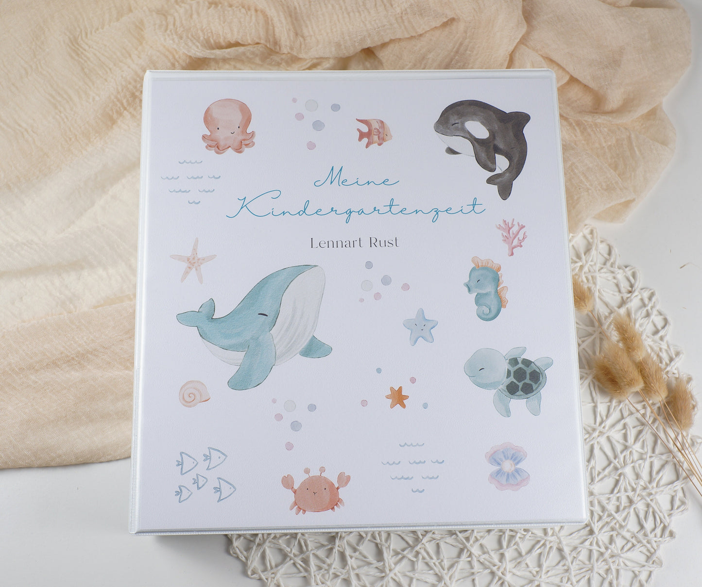 Kindergarten Ordner "Unter Wasser bunt" personalisiert - Sammelmappe Krippe Schule oder Kita Office & School Supplies Papier Träume