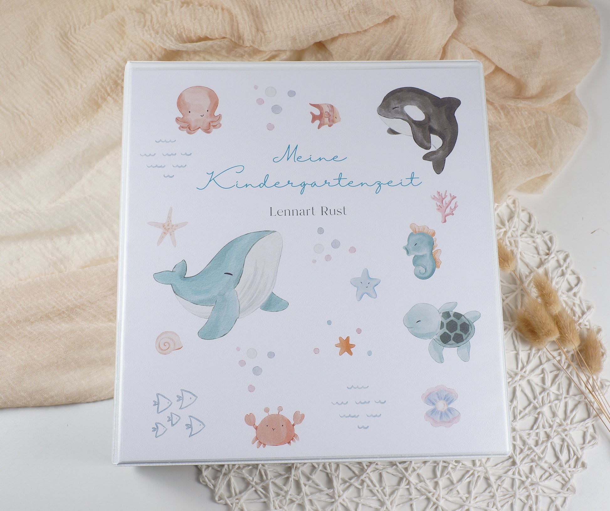 Kindergarten Ordner "Unter Wasser bunt" personalisiert - Sammelmappe Krippe Schule oder Kita Office & School Supplies Papier Träume