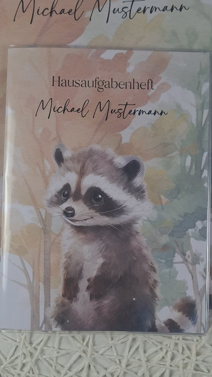 Zeugnismappe Hausaufgabenheft  "WASCHBÄR" personalisiert