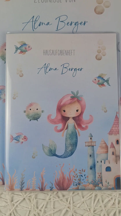 Zeugnismappe Hausaufgabenheft "MEERJUNGFRAU LILLY" personalisiert