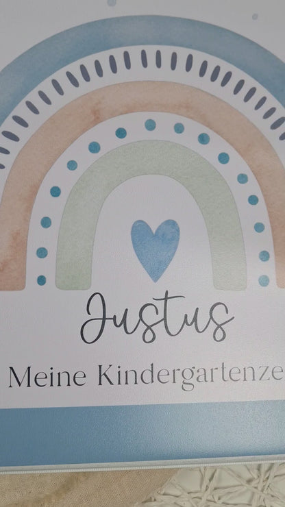 Kindergarten Ordner "Regenbogen blau" personalisiert - Sammelmappe Krippe Schule oder Kita