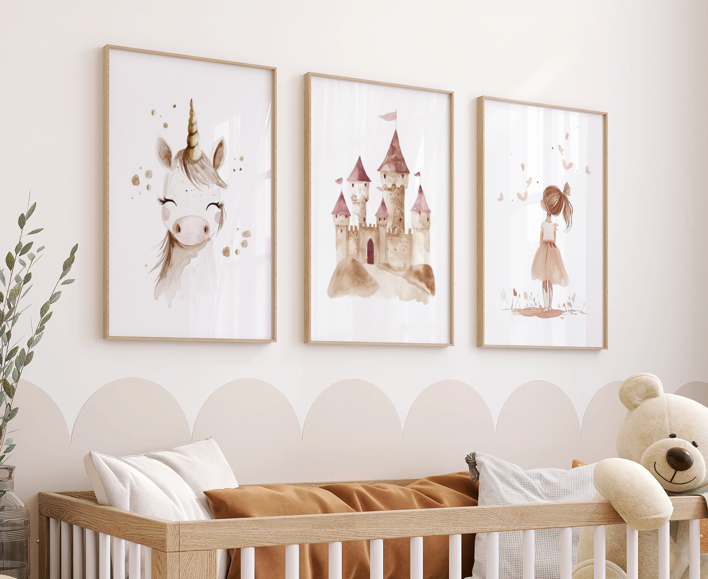 Kinderzimmer Poster 3er Set PRINZESSIN EINHORN Wandbild Kinderposter Geschenk zur Geburt / Einschulung Papier Träume
