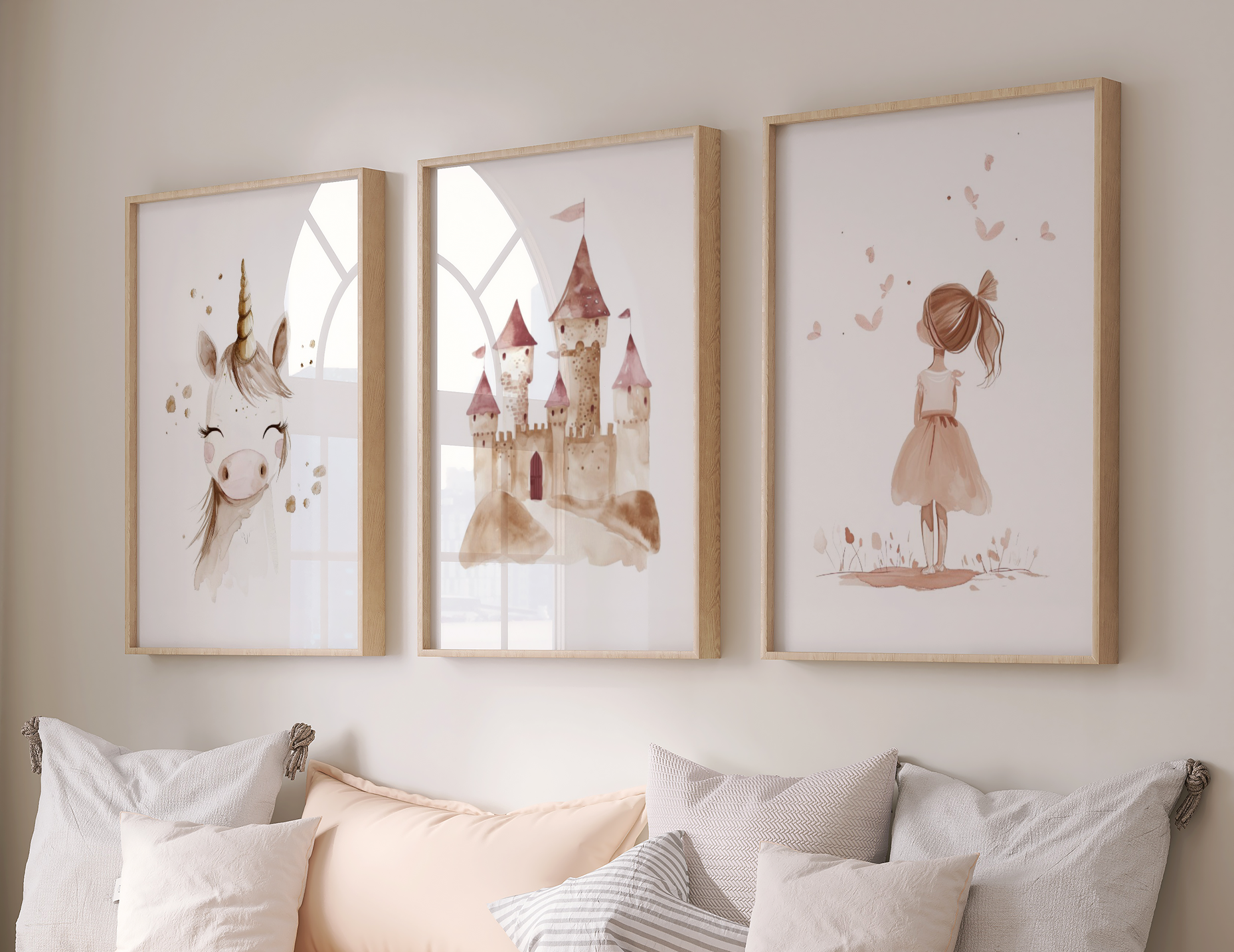 Kinderzimmer Poster 3er Set PRINZESSIN EINHORN Wandbild Kinderposter Geschenk zur Geburt / Einschulung Papier Träume