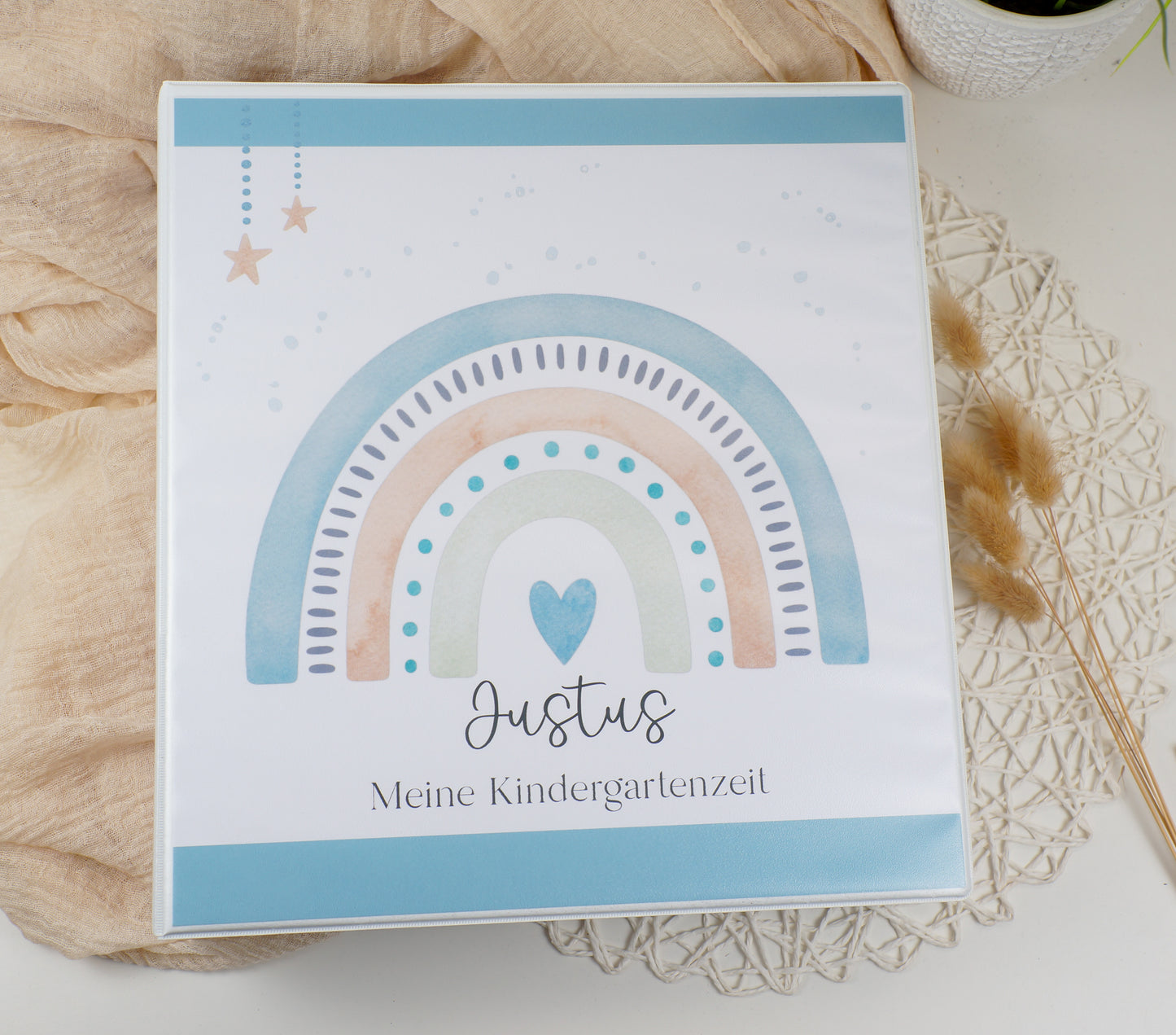 Kindergarten Ordner "Regenbogen blau" personalisiert - Sammelmappe Krippe Schule oder Kita Office & School Supplies Papier Träume