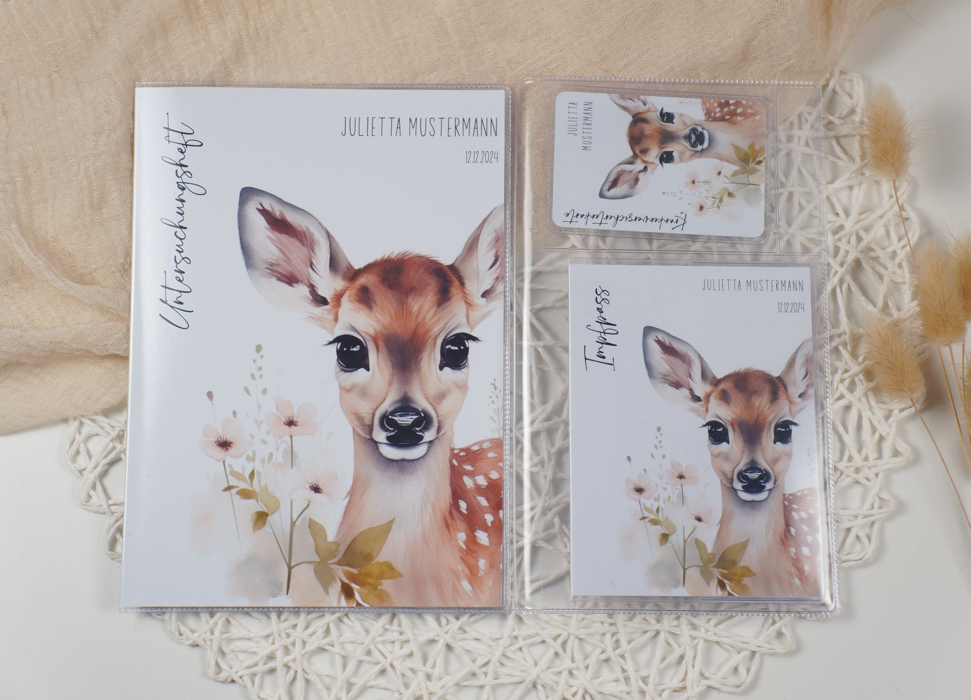 U-Heft/Impfpass/Reisepass personalisiert REHKITZ - Geschenk zur Geburt Passport Covers Papier Träume