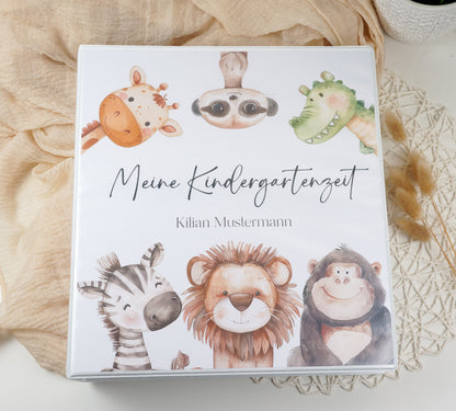 Kindergarten Ordner "SAFARI TIERE PORTRAITS" personalisiert - Sammelmappe Krippe Schule oder Kita Office & School Supplies Papier Träume