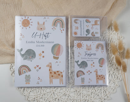 U-Heft/Impfpass/Reisepass personalisiert WAL REGENBOGEN GIRAFFE - Geschenk zur Geburt Passport Covers Papier Träume