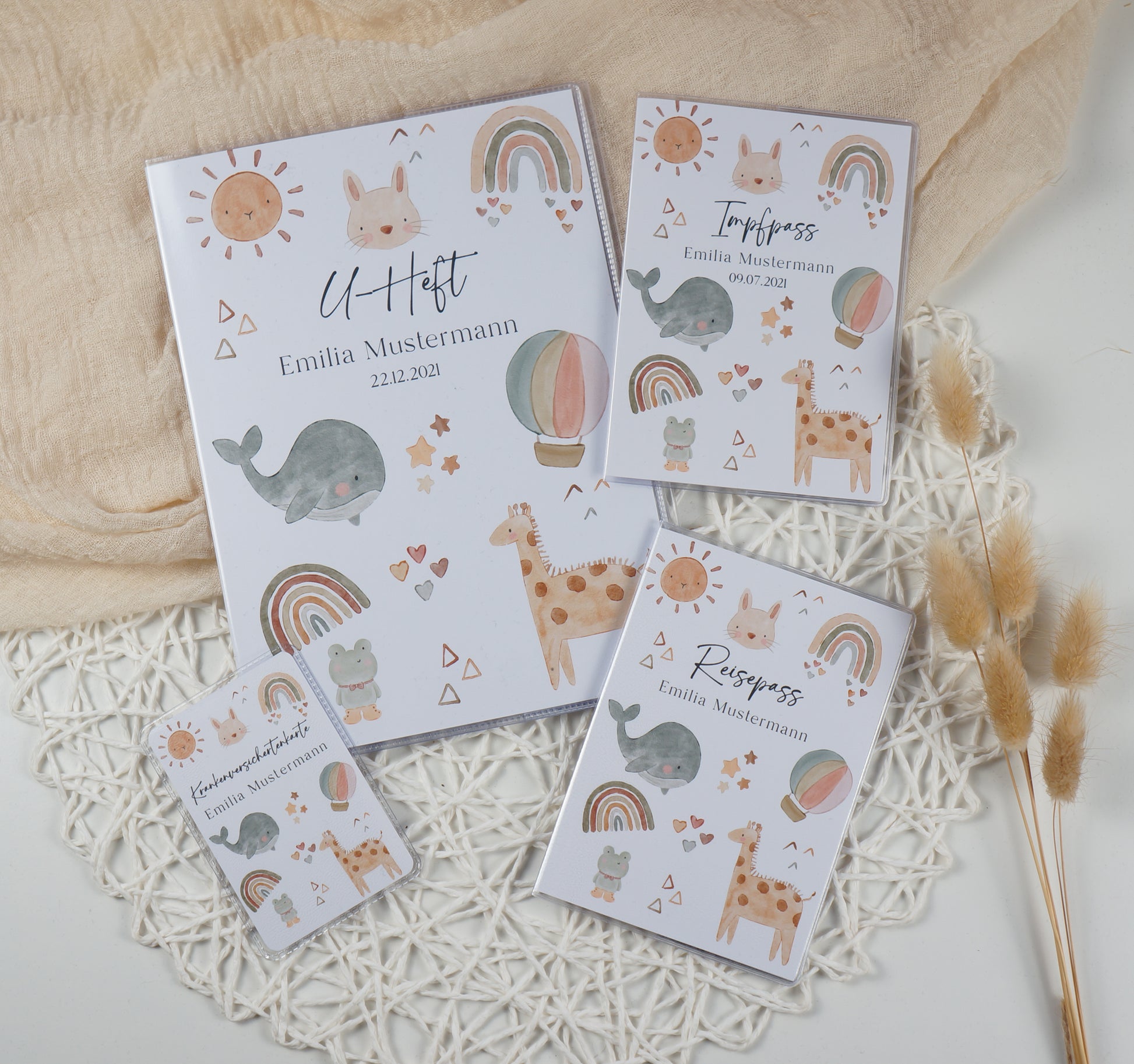 U-Heft/Impfpass/Reisepass personalisiert WAL REGENBOGEN GIRAFFE - Geschenk zur Geburt Passport Covers Papier Träume