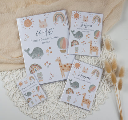 U-Heft/Impfpass/Reisepass personalisiert WAL REGENBOGEN GIRAFFE - Geschenk zur Geburt Passport Covers Papier Träume