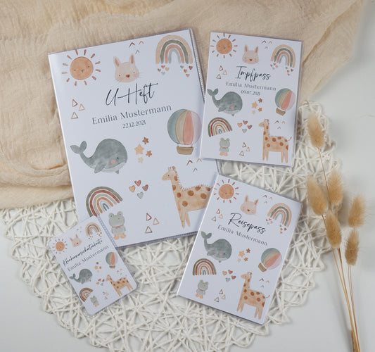 U-Heft/Impfpass/Reisepass personalisiert WAL REGENBOGEN GIRAFFE - Geschenk zur Geburt Passport Covers Papier Träume