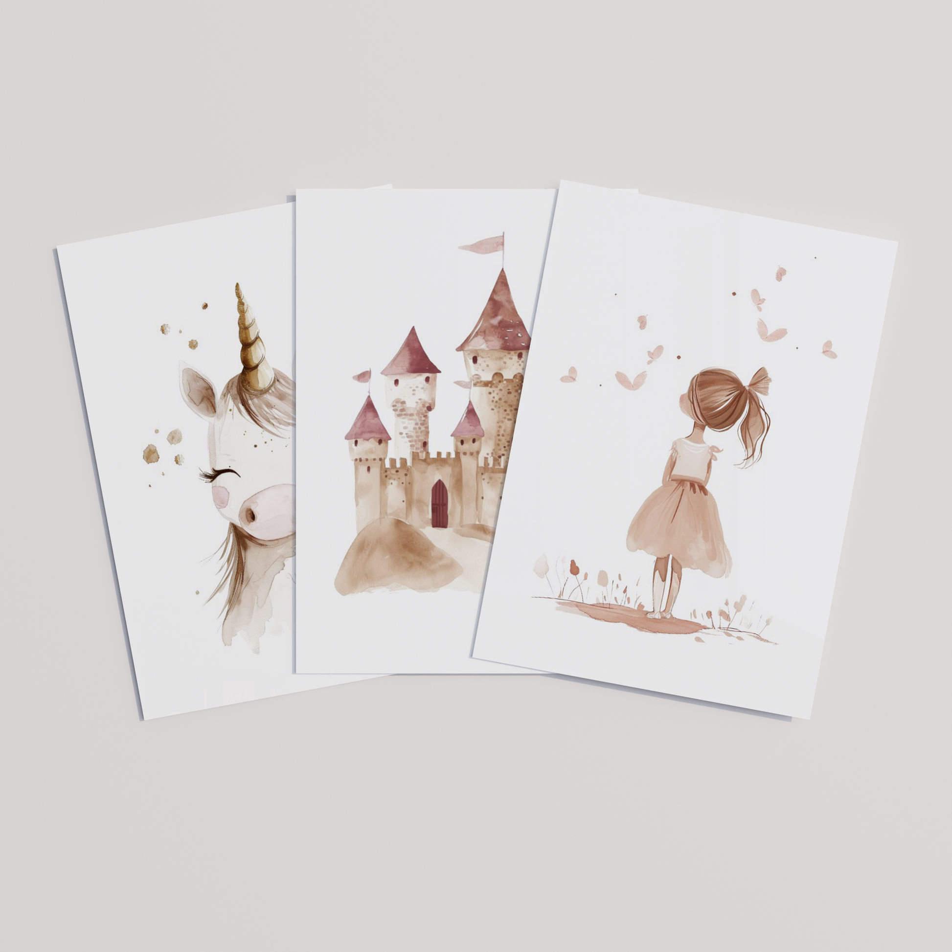 Kinderzimmer Poster 3er Set PRINZESSIN EINHORN Wandbild Kinderposter Geschenk zur Geburt / Einschulung Papier Träume